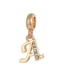 1pc Fashionable Zinc Alloy Rhinestone Letter Pendant, Suitable For DIY Jewelry Making - Gold - View 4