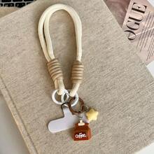 1个星形咖啡杯手机挂绳腕带，创意可爱牛奶咖啡钥匙扣吊坠腕带短绳，男女通用手机壳配件轻便腕带，情人节小礼物 - 彩色 - 查看 10