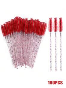 100 pièces/50 pièces Baguettes de mascara jetables, brosses à cils, brosses à sourcils avec brillant cristal, outils de maquillage pour extension de cils - Noir - Voir 16