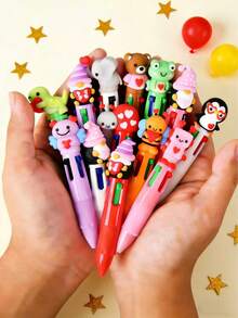 10支/套彩色卡通风格圆珠笔套装，四合一可爱笔，批量购买，萌萌爱心对话主题圆珠笔，生日派对、情人节礼物、课堂奖励、学校奖品、办公用品的理想之选 - 彩色 - 查看 8