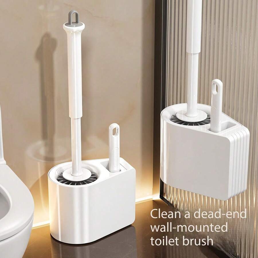1 Set Wall-Mounted Toilet Brush Without Drilling, Essential For Cleaning Home And Office Bathrooms. These Space-Saving Toilet Brushes Can Be Stored In Tight Spaces And Come With Multiple Brush Heads. Compact, Effortless, And Space-Saving, A Cleaning Assistant For Moms.