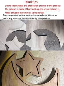 1个开斋节星月图案木质托盘，可用于派对、宴会、水果甜点展示、毛巾装饰、厨房配件等DIY装饰 - 彩色 - 查看 9