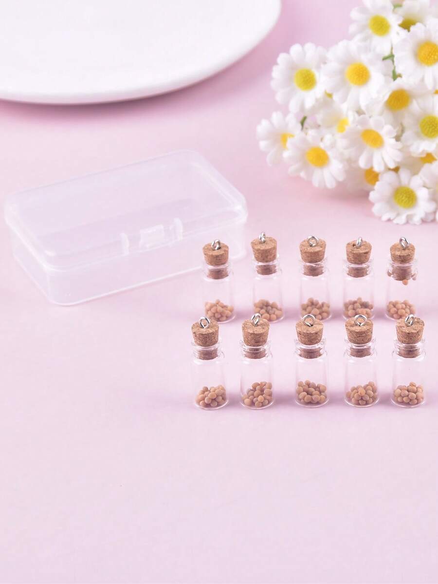 10pcs Mustard Seed Glass Bottle Pendant, Faith, Power, Belief Pendant, Earring, Necklace DIY Jewelry Accessories For Women - Apricot - View 1