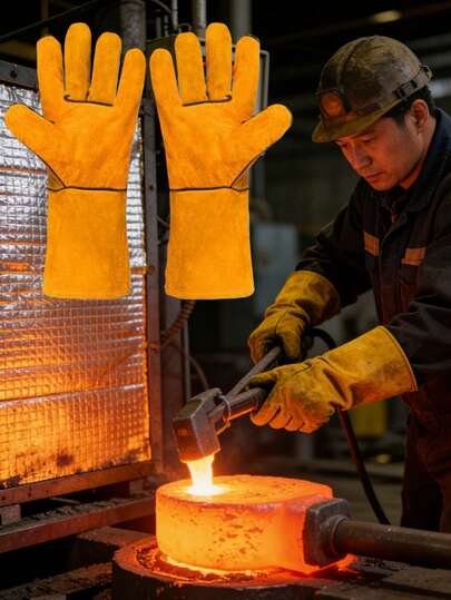 1pc Welding Gloves, Heat Resistant Grilling, Animal Handling, Anti-Bite, Reinforced Leather For Dogs, Cat Scratch, Falcon, Reptileproof, Household Gadgets