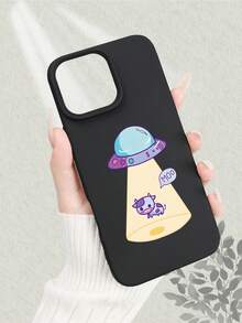 Cute Alien UFO Cow Print Phone Case, Compatible With IPhone 17/16/15/14/13/12/11 Series, Skin - Friendly Touch, Shockproof & Scratch - Resistant, New Stylish Design, Adorable Cartoon Style Protective Cover For IPhone Lovers - màu đen - Xem 2
