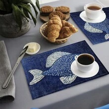 1件/4件/6件装刺绣鱼纹亚麻餐垫，适用于餐桌，四季皆宜，现代可水洗餐垫，房间装饰，杯垫，厨房餐垫，室内外派对装饰，家居装饰，理想礼品 - 彩色 - 查看 7