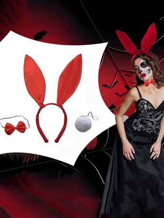 3Pcs Forever & Moment Women's Easter Bunny Cosplay Costume Accessories, Bunny Ear Headband, Bow Tie, Bunny Tail - For Party Decorations, Easter Parties, Celebration Events, Cute Costumes, Holiday Dress-Up, Gifts