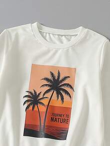 2pcs/Set Boys Casual Coconut Tree & Beach Print Long Sleeve Sweatshirt And Drawstring Sweatpants Outfit, Spring/Autumn - Brown - View 8