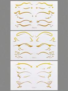 1 Sheets 3D Gold Eyeliner Sticker Facial Tattoo Sticker Body Makeup Music Festival Costume Party Eye Decoration - 金子 - 查看 5