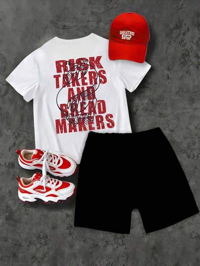 Toddler Letter Print Short Sleeve T-Shirt And Shorts Summer Outfit