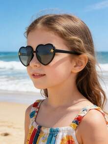 1副闪亮卡通蜜蜂图案儿童太阳镜 - 可爱心形女童眼镜 - 彩色 - 查看 3