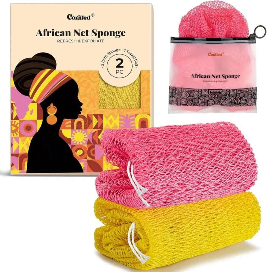 CORATED African Net Sponge Authentic, Shower Loofah Exfoliating Bath Sponge, Body Scrubber For Women And Men Daily Use Body Care, Travel Portable Bath Accessories Spa Gifts - ColorK - 查看 1