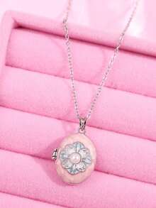 1件复古优雅浪漫不对称可开启银色吊坠项链，适合日常、通勤、节日、派对等场合，是送给女性的理想礼物。 - 彩色 - 查看 7