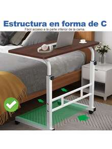 Mesa Auxiliar Elevable con Ruedas / Escritorio / Mesa de Estudio / Mesa para Laptop / Mesa de Jardín, 60 cm - Marrón - Ver 5
