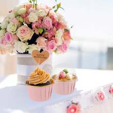 100/50/25/10 piezas Cápsulas para cupcakes con lámina de oro y rosa, resistentes al calor, ideales para hornear magdalenas, tartas de queso, brownies, adecuadas para bodas, decoración del Día de San Valentín, fiestas de cumpleaños, fiestas en casa, decoración temática para todas las estaciones, tazas redondas de aluminio con forro para cupcakes/magdalenas/pasteles - Rosa - Ver 5