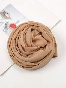 两件套女士围巾带系带头巾组合，多功能内衬帽套装，可搭配头巾、中东斋月长袍，弹性内衬帽，雪纺围巾帽休闲套装 - 駝色 - 查看 3