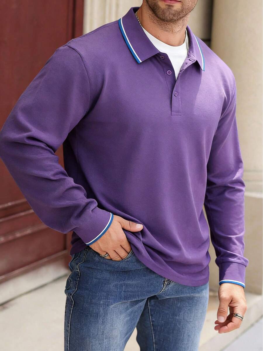 男士高尔夫球衫，时尚商务休闲印花短袖翻领纽扣设计