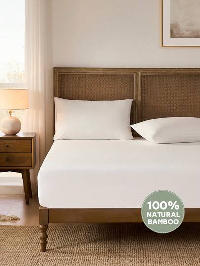 1pc Bamboo Cooling Fitted Sheet, Cooling Sheet For ALL Size, Rayon Derived From Bamboo, Breathable & Soft Deep Pocket Up To 16 Inches, Hotel Luxury Silky Bedding, White