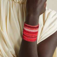 20pcs Bohemian White Series Rice Bead Layered Elastic Bracelet Set For Women - Red - View 5