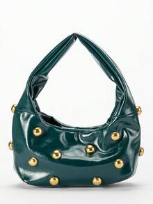 2026新款铆钉装饰油皮单肩包，复古腋下包或新月形手提包，非常适合女性参加节日派对、工作、通勤和休闲场合。 - Fresh Green - 查看 8