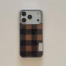 Ins Cute Resin Black & Brown Plaid Phone Case Compatible With Iphone 17, 16 Pro Max, New 15, 13, 14 Pro, Shockproof & Girly Design