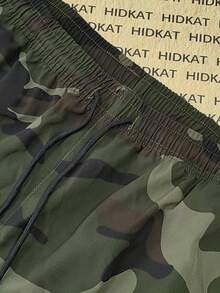 Women's Camouflage Cargo Casual Pants, Featuring Large Patch Pockets, An Elastic Drawstring Waistband, And A Tapered Cuff, Suitable For Daily Outdoor Leisure Activities. - 軍綠色迷彩 - 查看 5