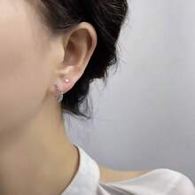 1对简约球心耳钉，甜美小众风格百搭耳环，女士款 - 金色 - 查看 4