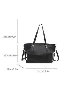 1pc Bag Female Bag Preference Bag Fashion New 2026 Tote Bag Fashion College Style Joker Solid Color Soft Leather Commuter Shoulder Bag High Quality Tote Bag Leisure Large Capacity Messenger Bag Female. - Black - View 2