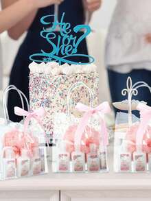 12个透明塑料礼品袋，带提手，可重复使用，配有丝带蝴蝶结，适用于婚礼、生日派对和节日礼品包装 - 淺粉色 - 查看 4