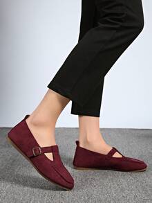 Women's Mary Jane Shoes, Square Toe Slip-On Casual Loafers, Soft Sole, Spring/Autumn - Red - View 8