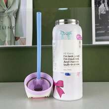 24oz /32oz Stainless Steel Insulated Water Bottle With Straw, Portable Coffee Mug Suitable For Hot & Cold Drinks, Fitness And Cycling Water Bottle, Leak-Proof Lid Travel Cup For Camping, Hiking, Driving, Outdoor Activities, - Pink Bow - View 3