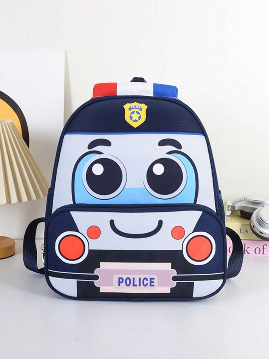 Boys And Girls' School Blue Backpack In Car Shape, With Small Car Design, Double-Shoulder Backpack