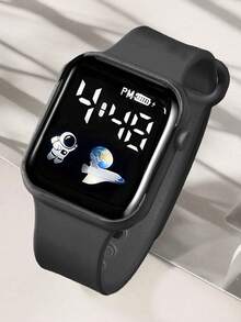 5pcs Fashion Minimalist Children's Electronic Watch With Pendant Accessories Set, Black, Silicone Strap, Square Shape, Suitable For Boys, Suitable For Daily, Festival And Various Occasions, Matching Fashionable Pendant Accessories, Suitable As A Gift, One Size, No Box - Black - View 3