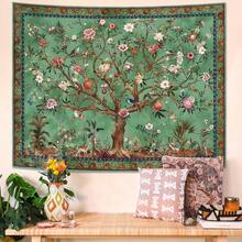 Boho Tree Of LIfe Tapestry, Vintage Flower Leaves Birds Plant Animal Pattern Tapestries, Retro  Bohemian Aesthetic Wall Hanging Green 40"L X 30"W - 多色-4 - 查看 2