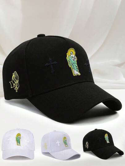 1pc Men's St. Jude Cross Embroidered Trucker Hat, Streetwear Fashion 5-Panel Cap, Outdoor Sun Protection Casual Hat For Spring, Autumn Travel, Beach Vacation