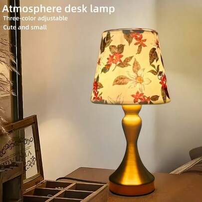 USB Powered Creative LED Fabric Table Lamp - Room Lighting, Metal Base, Peach Fabric Lampshade, 3 Color Adjustable, Indoor Decorative Lamp, Suitable For Bedroom, Living Room, Office, Etc.