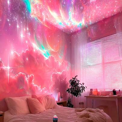 1pc Aurora Galaxy Projection Lamp, LED Starry Sky Projector Light, Remote Control Northern Lights Projector Lamp, USB Powered Decorative Night Light, Suitable For Bedroom, Living Room, Home Decor, Party, Birthday, Wedding, Valentine's Day