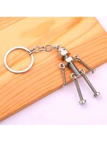 复古赛博朋克风格螺丝机器人钥匙扣，男女通用，Y2K哥特机器人钥匙圈，钥匙链，适合感恩节、生日、狂欢节、动漫展等场合，可用作车钥匙、包包钥匙扣、证件套、创意吊坠 - 銀色 - 查看 4