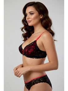 Conjunto Lingerie Alice BICOLOR Renda Sem METAL Sensual CJAL010 - Preto - Visão 3