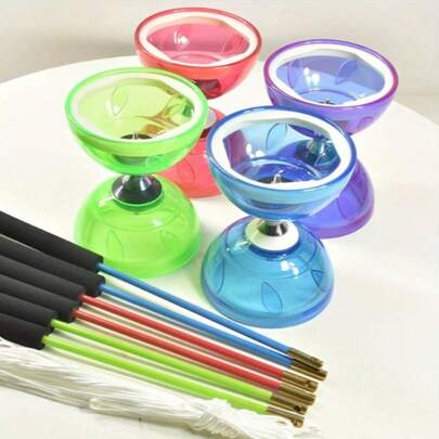 专业中式旋转陀螺悠悠球套装，包含柔韧的空竹、3轴承魔术棒和破坏者杆组合，透明高品质悠悠球，易于发射且旋转速度更快，稳定耐用，适合14岁以上玩家进行花式技巧表演和比赛，采用抗震专业轴承设计，是一款互动式减压悠悠球套装，也是生日/圣诞节/复活节/新年/情人节的理想礼物。