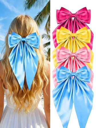 1/4 st alla hjärtans dag-rosett röda hårrosetter klämmor för kvinnor, rosett hårspännen för flickor band rosett hårspännen satin hårrosetter långa svans klämmor på rosetter fest håraccessoarer jul hårrosetter klämmor, för alla hjärtans dag nyår accessoarer för kvinnor thanksgiving rosa rosettdekor