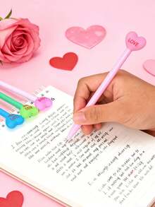 6/12/24支装 - 情人节心形凝胶笔，趣味心形笔帽设计，黑色墨水，办公居家必备，情人节最佳礼物之选，学校课堂奖励，生日礼物！（颜色随机发货） - 多色 - 查看 7