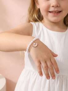 1件优雅白色仿珍珠手链，配合金贝壳吊坠，适合派对、约会等场合佩戴的珠宝配饰 - 白色 - 查看 8