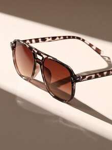 1 Set Summer Colorful Plastic Leopard Print Aviator Full Frame Decorative Glasses, Suitable For Street Photography, Holiday Gifts, Club Vacation Costumes, Music Festivals, Family Outings, Fits All Face Shapes - 1pc 白豆花雙茶 - 查看 6