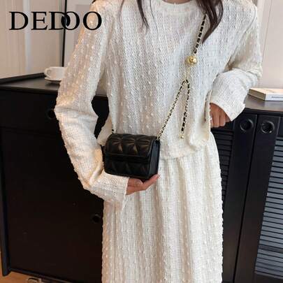 Dedoo Spring/Summer Minimalist Versatile High-Quality Diamond Embroidery & Pearl Chain Strap Mini Crossbody Bag, Can Be Worn As Shoulder Or Underarm Bag