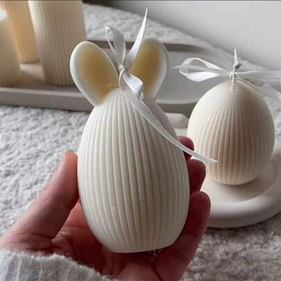 2pcs/Set Easter Bunny Ear And Egg Silicone Molds, With Striped Bunny Ear And Striped Egg Shape Design, Suitable For DIY Candle/Plaster/Resin Crafts - Compatible With Wax, Clay, Resin, Soap Making - Spring DIY Decor And Easter Holiday Decoration Molds