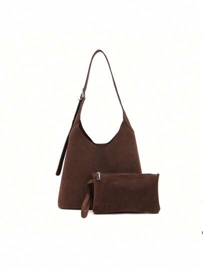 مجموعة 1 أو 2 حقيبة كتف من جلد البولي يوريثان بلون القهوة بتصميم بسيط، إغلاق مغناطيسي، جيب داخلي للمستحضرات التجميلية، حقيبة يد أنيقة رجعية للسيدات، حزام قابل للتعديل، مناسبة للمواعدة والتنقل والتسوق والسفر والمدرسة، موسم الخريف/الشتاء، يناسب الجنسين