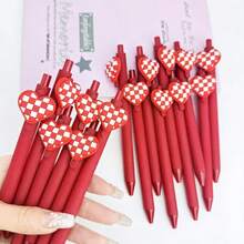 5pcs Creative Heart-Shaped Retractable Neutral Pens, Cute Cartoon Design, Valentine's Day Theme, Random Colors, Plastic Material, Fine Writing, Suitable For School, Office, Daily Use