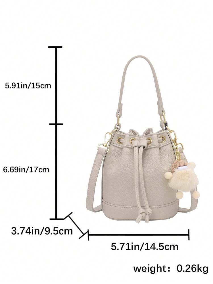 Women's Fashionable Versatile Retro Diagonal Mini Bucket Bag - Beige - View 2