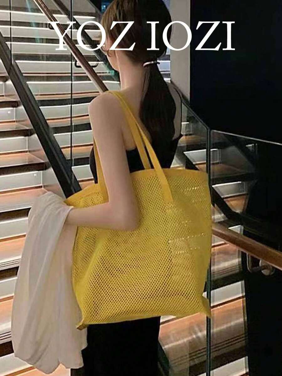 Túi xách tay thời trang phong cách Hàn Quốc tối giản, dung tích lớn, thích hợp cho đi học, đi làm hàng ngày, đeo vai và xách tay. - Màu vàng - Xem 1